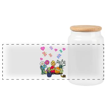 Pâques Printemps Enfants Enfant Bébé Poussin Oeufs de Pâques - Boîte à biscuits avec couvercle en bois - blanc - Devant