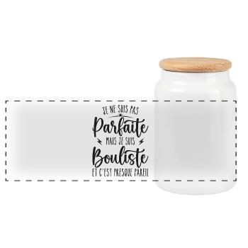 Not perfect but I'm a bowler Pétanque gift - Panoramic Cookie Jar with Wooden Lid - white - Front