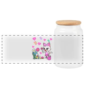 Cat Cats Child Children Baby - Panoramic Cookie Jar with Wooden Lid - white - Front