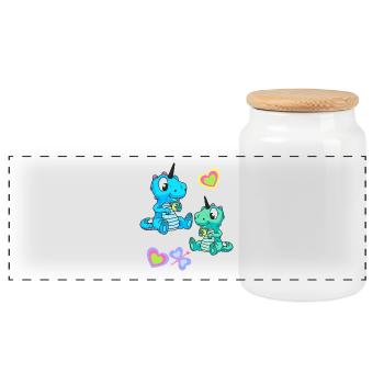 Unicorn Dragon Retro Kids Child Baby - Panoramic Cookie Jar with Wooden Lid - white - Front