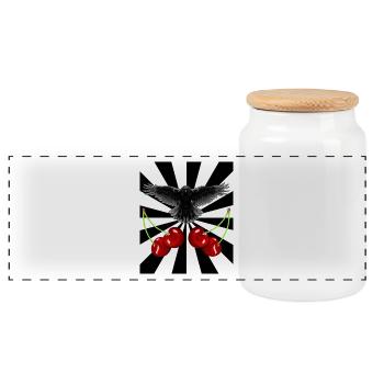 Rockabilly Retro Raven Crow Raven Cherries - Panoramic Cookie Jar with Wooden Lid - white - Front