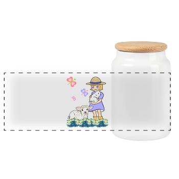 Children Child Girl Sheep Sheep Lamb Easter - Panoramic Cookie Jar with Wooden Lid - white - Front