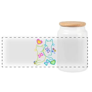 Summer Cats Cat Children Child - Panoramic Cookie Jar with Wooden Lid - white - Front