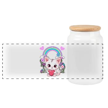Rainbow Kitten Cat Cats Kids Child Baby - Panoramic Cookie Jar with Wooden Lid - white - Front