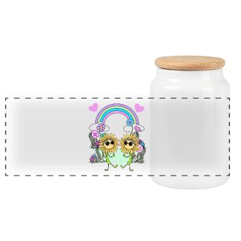 Regenbogen Hippie Sonnenblumen Kinder - Panorama Keksdose mit Holzdeckel - Weiß - Vorne