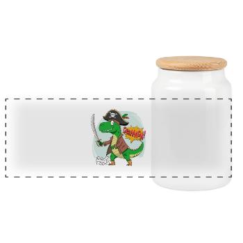 Carnaval Anniversaire Pirate Dinosaure Chapeau Pirate - Boîte à biscuits avec couvercle en bois - blanc - Devant