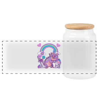 Echse Drache Drachen - Panorama Keksdose mit Holzdeckel - Weiß - Vorne