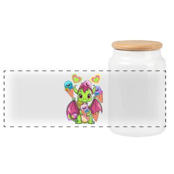 Cream Cream Kids Child Dragon Dragon - Panoramic Cookie Jar with Wooden Lid - white - Front