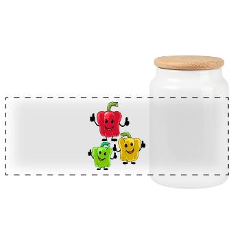 Peppers Vegetables Vegetarian - Panoramic Cookie Jar with Wooden Lid - white - Front