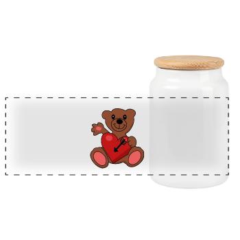 Teddy Teddybär Valentin Pfeil Herz - Panorama Keksdose mit Holzdeckel - Weiß - Vorne