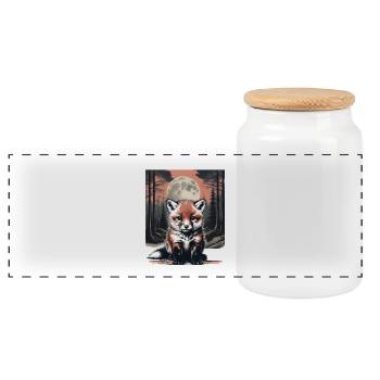 Forest Animals Fox Foxes Fairy Tales Children Child - Panoramic Cookie Jar with Wooden Lid - white - Front