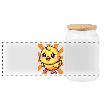 Chick Chicken Chickens Retro 80s 90s - Panoramic Cookie Jar with Wooden Lid - white - Front