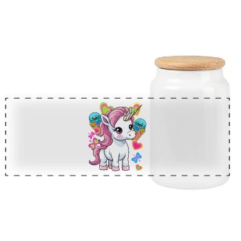 Cream Kids Child Summer Unicorn Baby - Panoramic Cookie Jar with Wooden Lid - white - Front