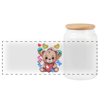 Cute Teddy Cream Heart Hearts Child Kids Baby - Panoramic Cookie Jar with Wooden Lid - white - Front