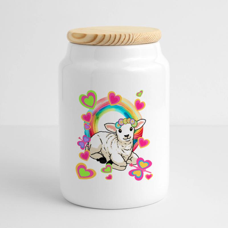 Rainbow Sheep Sheep Easter Easter Lamb Child Panoramic Cookie Jar with Wooden Lid