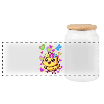 Easter Spring Chick Retro 80s 90s Kids Chicken - Panoramic Cookie Jar with Wooden Lid - white - Front