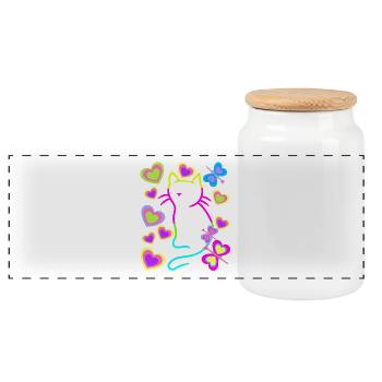 Retro Rainbow Cat Cats Kitten Kids Baby - Panoramic Cookie Jar with Wooden Lid - white - Front