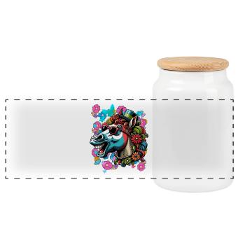 Horse Horses Pony Rider Rider Children - Panoramic Cookie Jar with Wooden Lid - white - Front