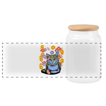 Chat Chats Chat domestique Fleurs Enfants Enfant - Boîte à biscuits avec couvercle en bois - blanc - Devant