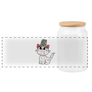 Hippie Chat Hippies Chats Chaton Enfants - Boîte à biscuits avec couvercle en bois - blanc - Devant