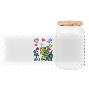 Kinder Kind Drache Drachen Fabelwesen Dinos - Panorama Keksdose mit Holzdeckel - Weiß - Vorne