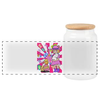 Kids Child Girl Bunny Chick Easter Retro - Panoramic Cookie Jar with Wooden Lid - white - Front
