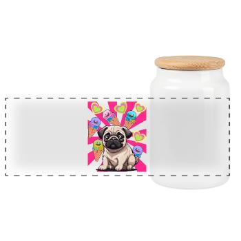 Dog Dog Pug Kids Child Cream Cream - Panoramic Cookie Jar with Wooden Lid - white - Front