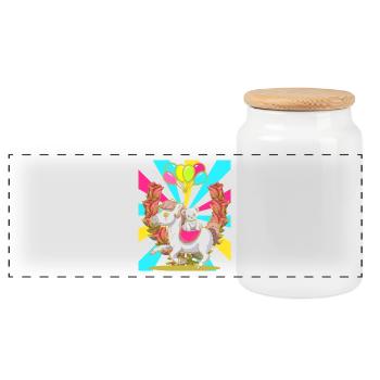 Kids Retro Birthday Horse Teddy Balloons - Panoramic Cookie Jar with Wooden Lid - white - Front