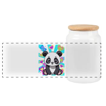 Panda Panda Bear Kids Child Retro 80s 90s Bear - Panoramic Cookie Jar with Wooden Lid - white - Front