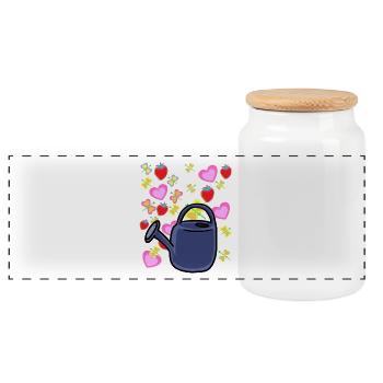 Gardener Watering Can Retro Strawberries Fruit Fruit - Panoramic Cookie Jar with Wooden Lid - white - Front