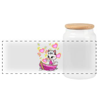 Cat Adventure Children Child Boat Holidays Summer - Panoramic Cookie Jar with Wooden Lid - white - Front