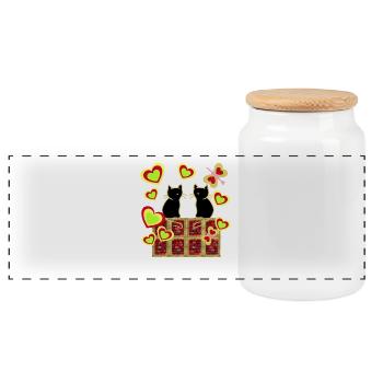 Retro Cats Cat Family Cat Kids - Panoramic Cookie Jar with Wooden Lid - white - Front