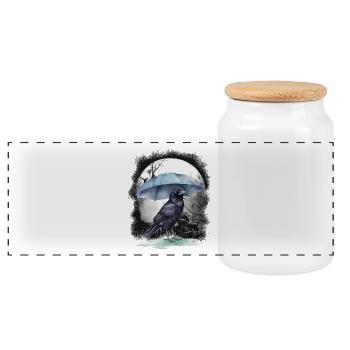Crow Crows Raven Raven Mystical Halloween - Panoramic Cookie Jar with Wooden Lid - white - Front
