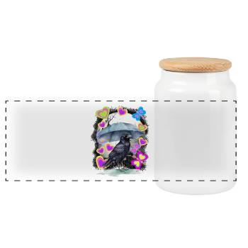 Spring Raven Retro Raven Crow Crows Vintage - Panoramic Cookie Jar with Wooden Lid - white - Front