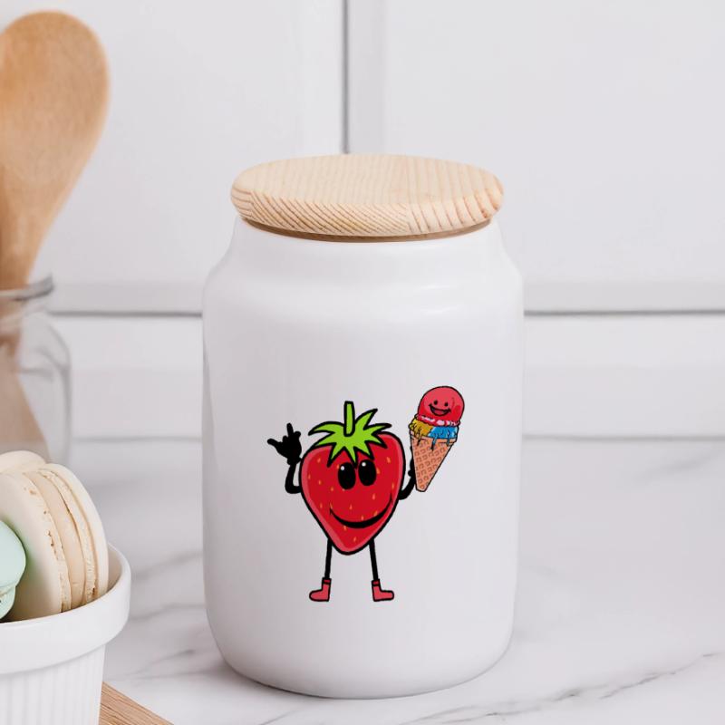 Erdbeerer Erdbeere Eis Eiscrem Eiskrem Kinder Panorama Keksdose mit Holzdeckel