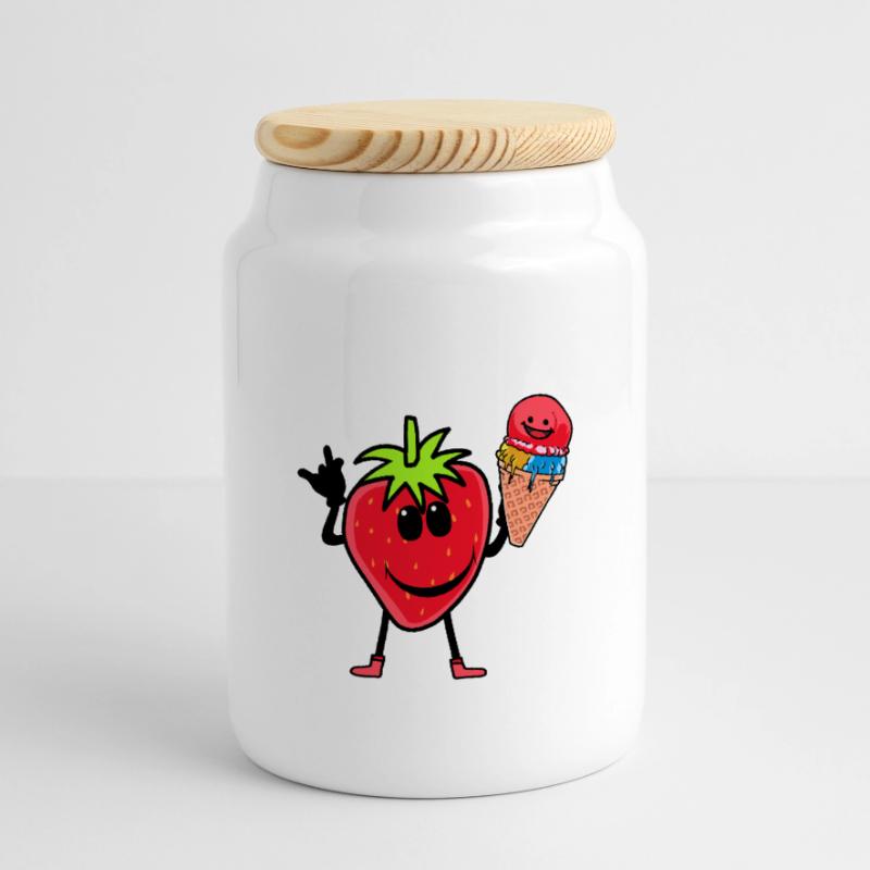 Erdbeerer Erdbeere Eis Eiscrem Eiskrem Kinder Panorama Keksdose mit Holzdeckel