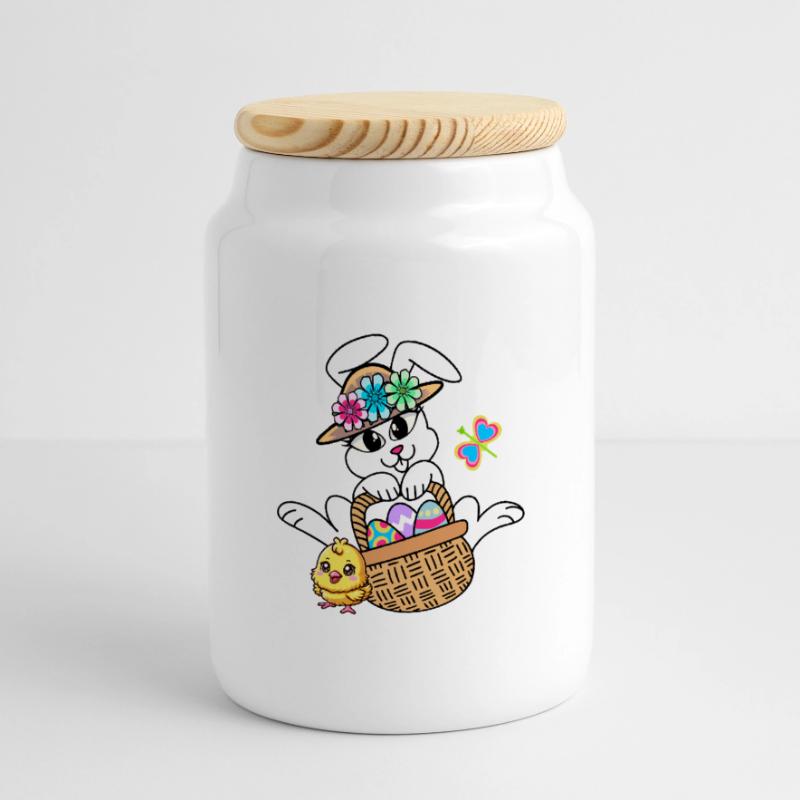 Retro Easter Easter Bunny Easter Eggs Chick Kids Panoramic Cookie Jar with Wooden Lid