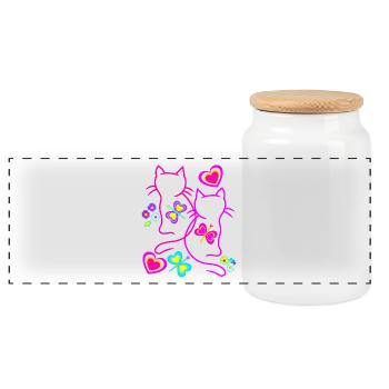 Cats, Kitten, Cat, Children, Girls, Baby - Panoramic Cookie Jar with Wooden Lid - white - Front