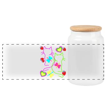 Chats rétro fraise été papillon coeur - Boîte à biscuits avec couvercle en bois - blanc - Devant