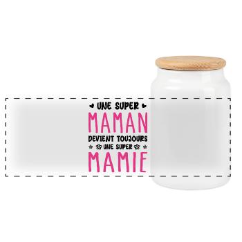 Une Super Maman devient toujours une Super Mamie - Boîte à biscuits avec couvercle en bois - blanc - Devant