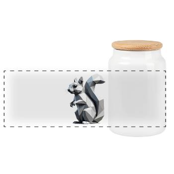Écureuil - Mignon design de polygone bas - Boîte à biscuits avec couvercle en bois - blanc - Devant
