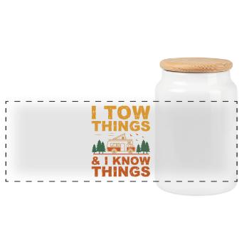 I Tow Things and I know Things Fathers Day - Panoramic Cookie Jar with Wooden Lid - white - Front