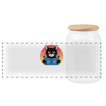 Weltherrschaft – Katze mit großen Plänen - Panorama Keksdose mit Holzdeckel - Weiß - Vorne