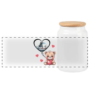French Bullgogge Teddy Bear Kids - Panoramic Cookie Jar with Wooden Lid - white - Front