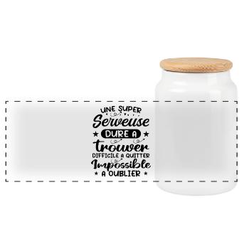 Une Super Serveuse - Cadeau serveuse - Boîte à biscuits avec couvercle en bois - blanc - Devant