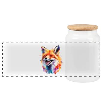 Colorful Fox in Watercolor - Panoramic Cookie Jar with Wooden Lid - white - Front
