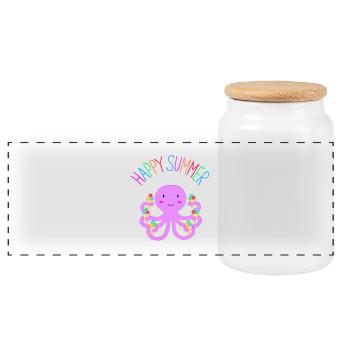 Happy Summer Octopus Cute Kids Summer Octopus Cream - Panoramic Cookie Jar with Wooden Lid - white - Front