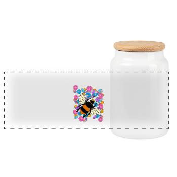 Retro Bee Bees Bumblebee Flower Kids - Panoramic Cookie Jar with Wooden Lid - white - Front