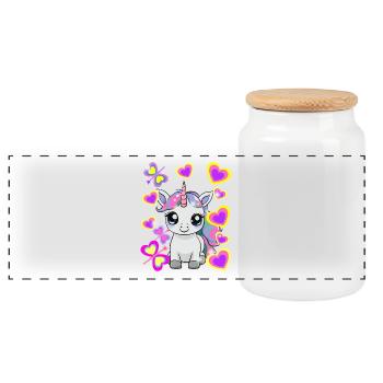 Licorne Enfant Fille Cheval - Boîte à biscuits avec couvercle en bois - blanc - Devant
