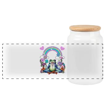 Yoga Frosch retro Yogi - Panorama Keksdose mit Holzdeckel - Weiß - Vorne